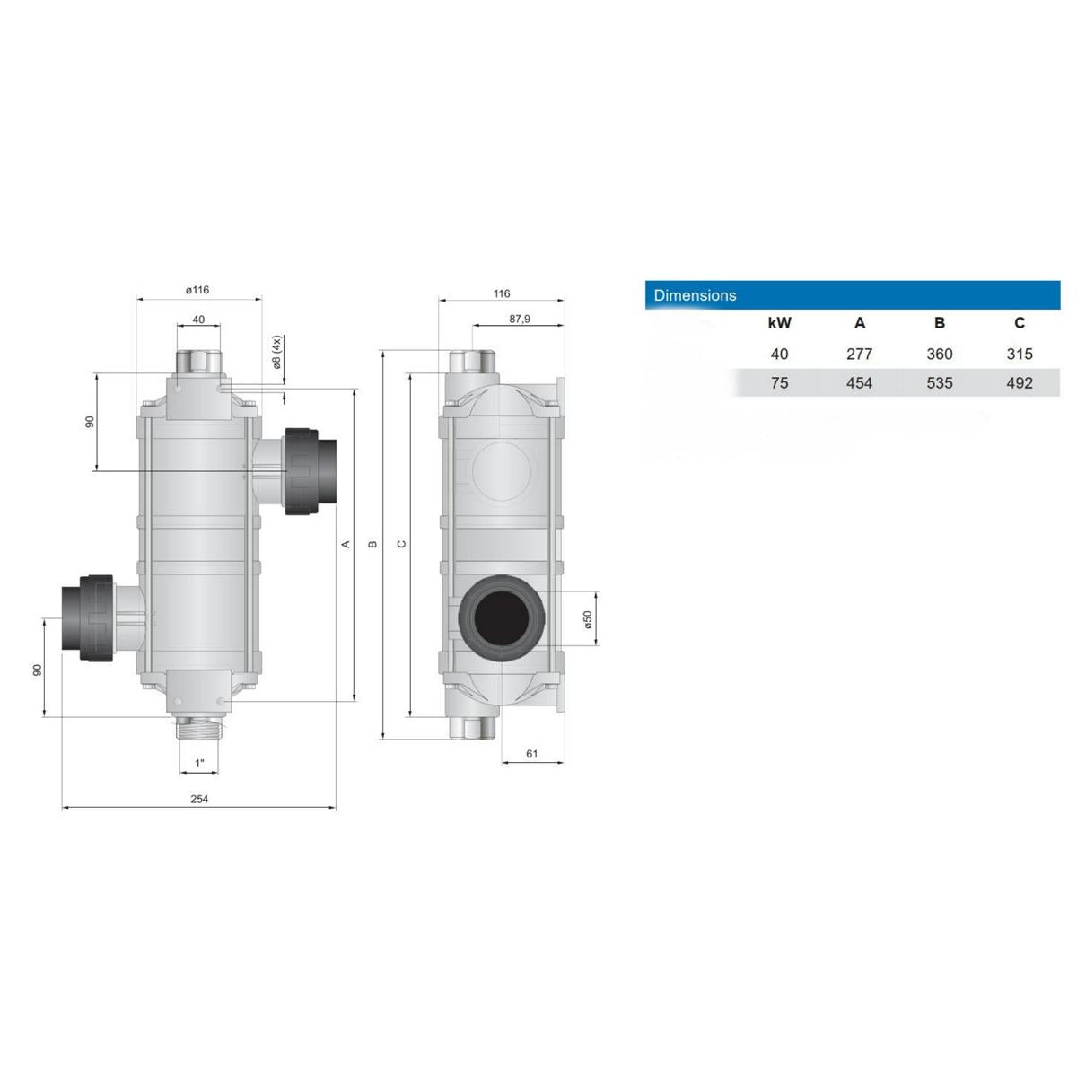 Échangeur de chaleur Pahlen Hi-Temp 34 000 kcal/h = 40 kW