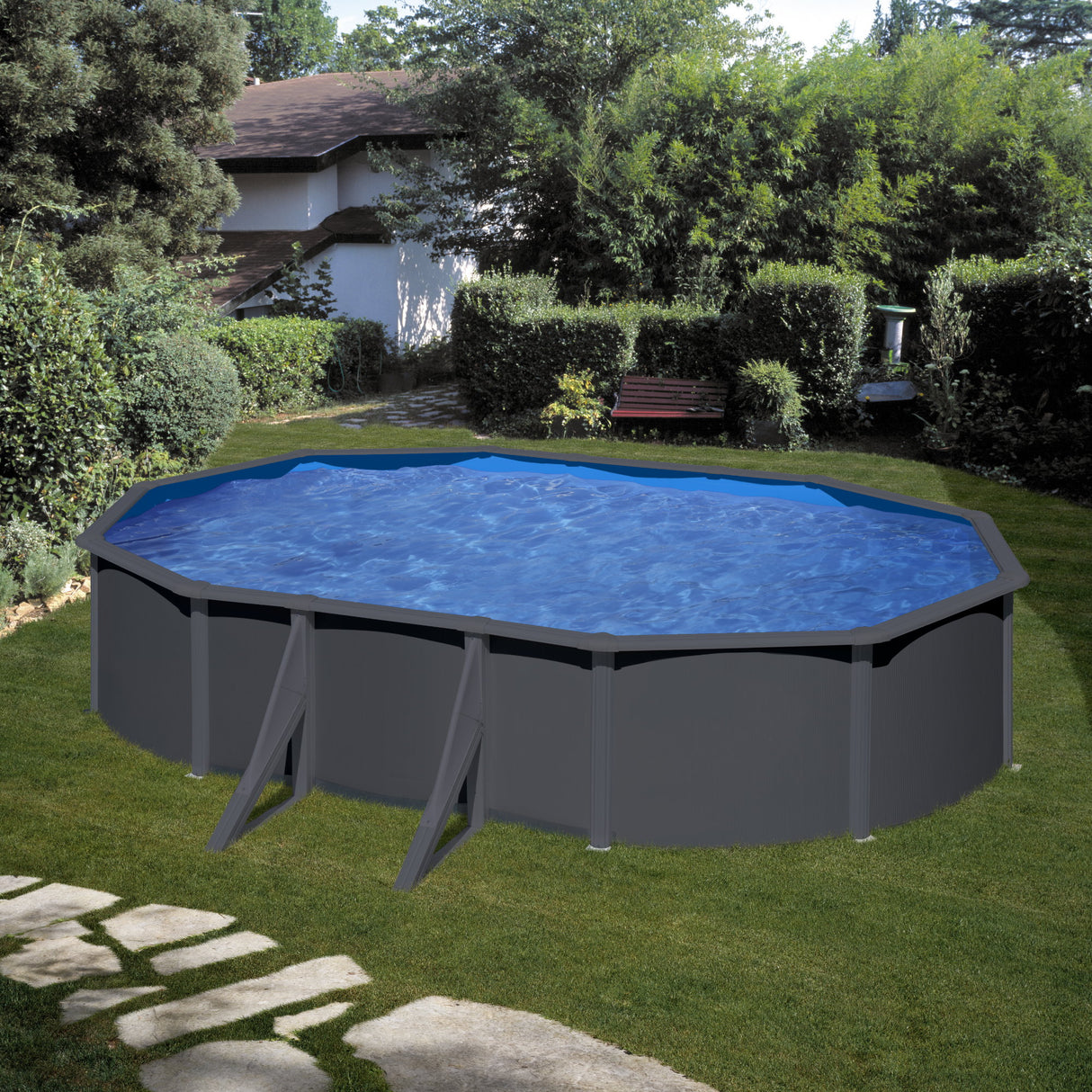 GRE Ovalformbeckenset Anthrazitoptik 500 x 300 x 120 cm