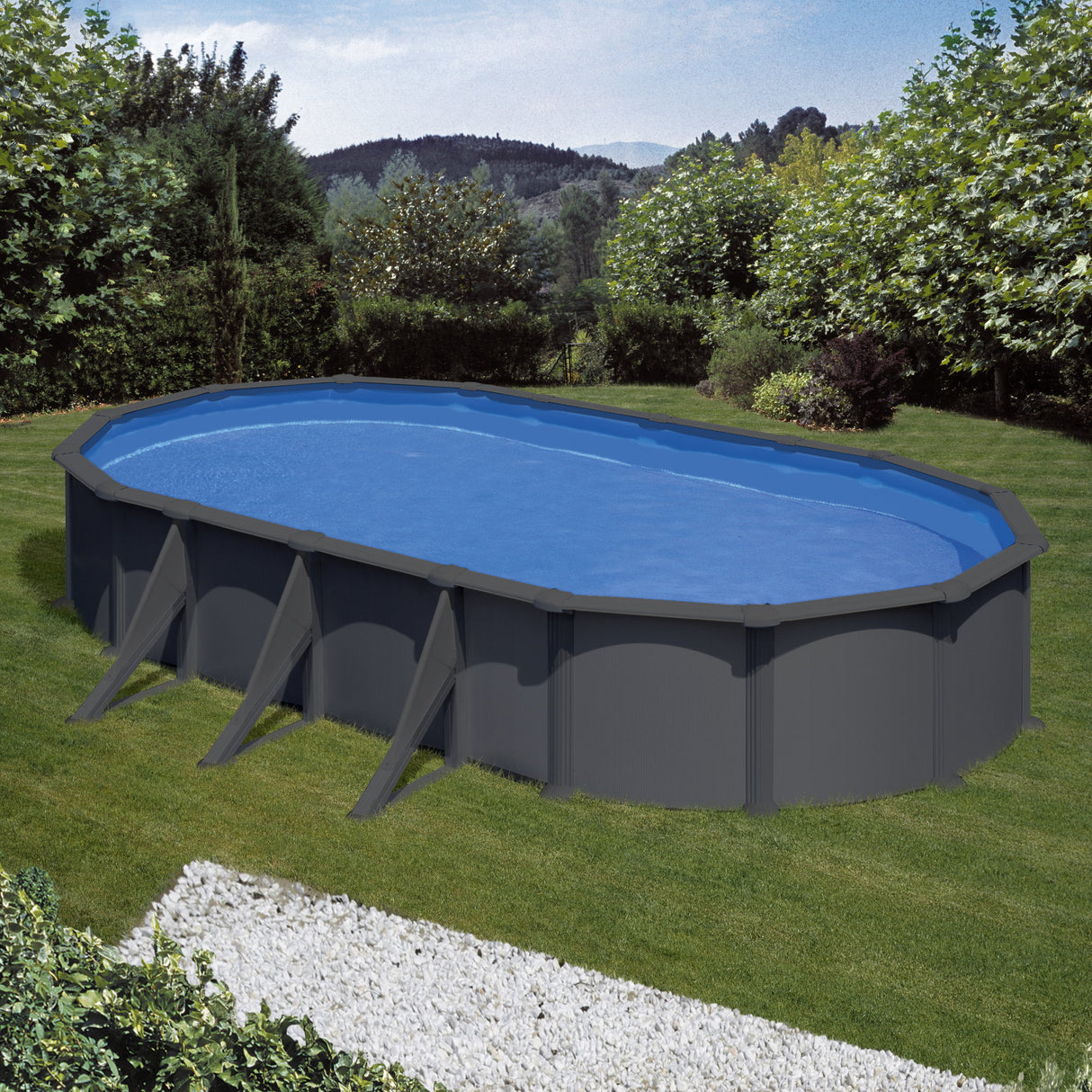 GRE Ovalformbeckenset Anthrazitoptik 730 x 375 x 132 cm