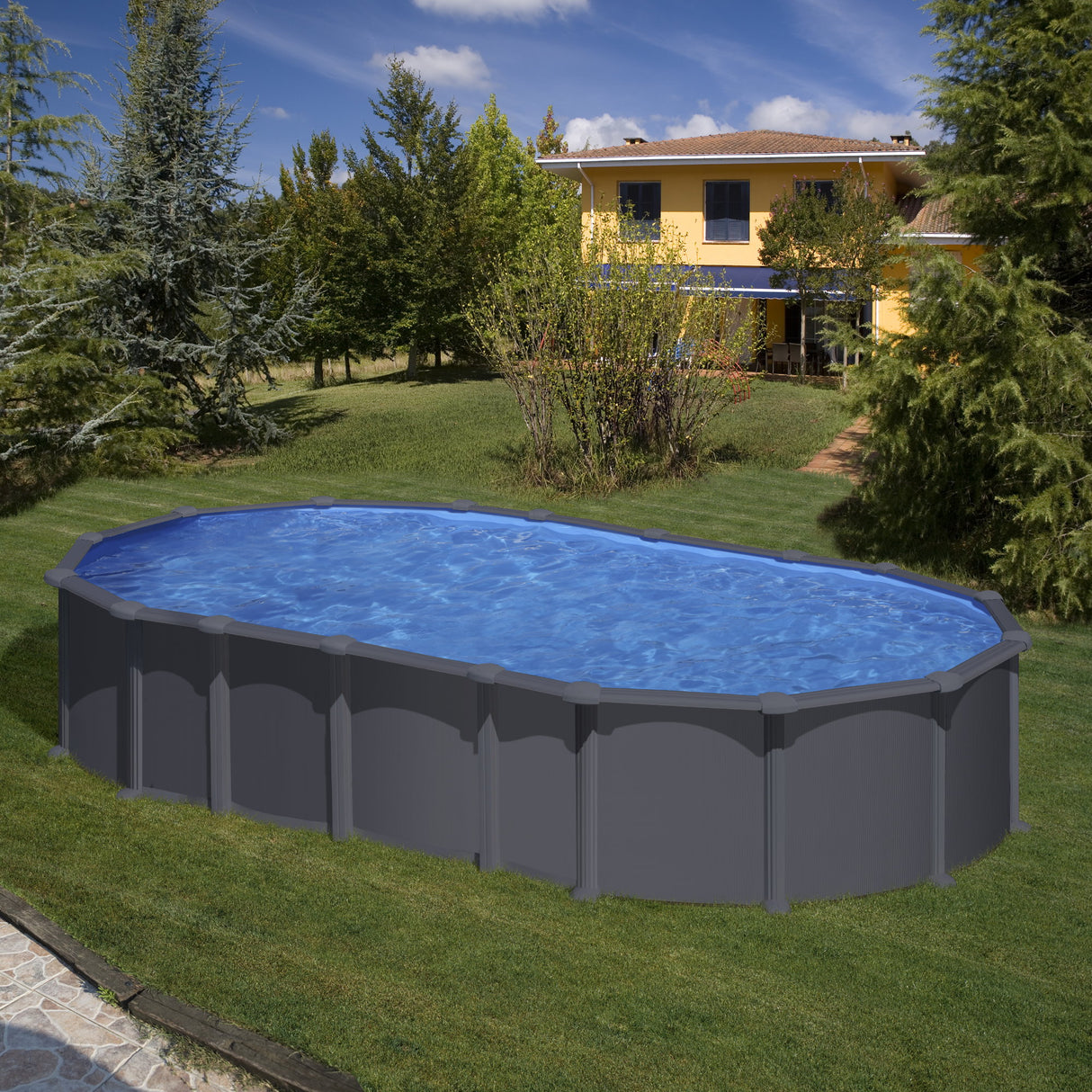 GRE Ovalformbeckenset Anthrazitoptik OMEGA 730 x 375 x 132 cm