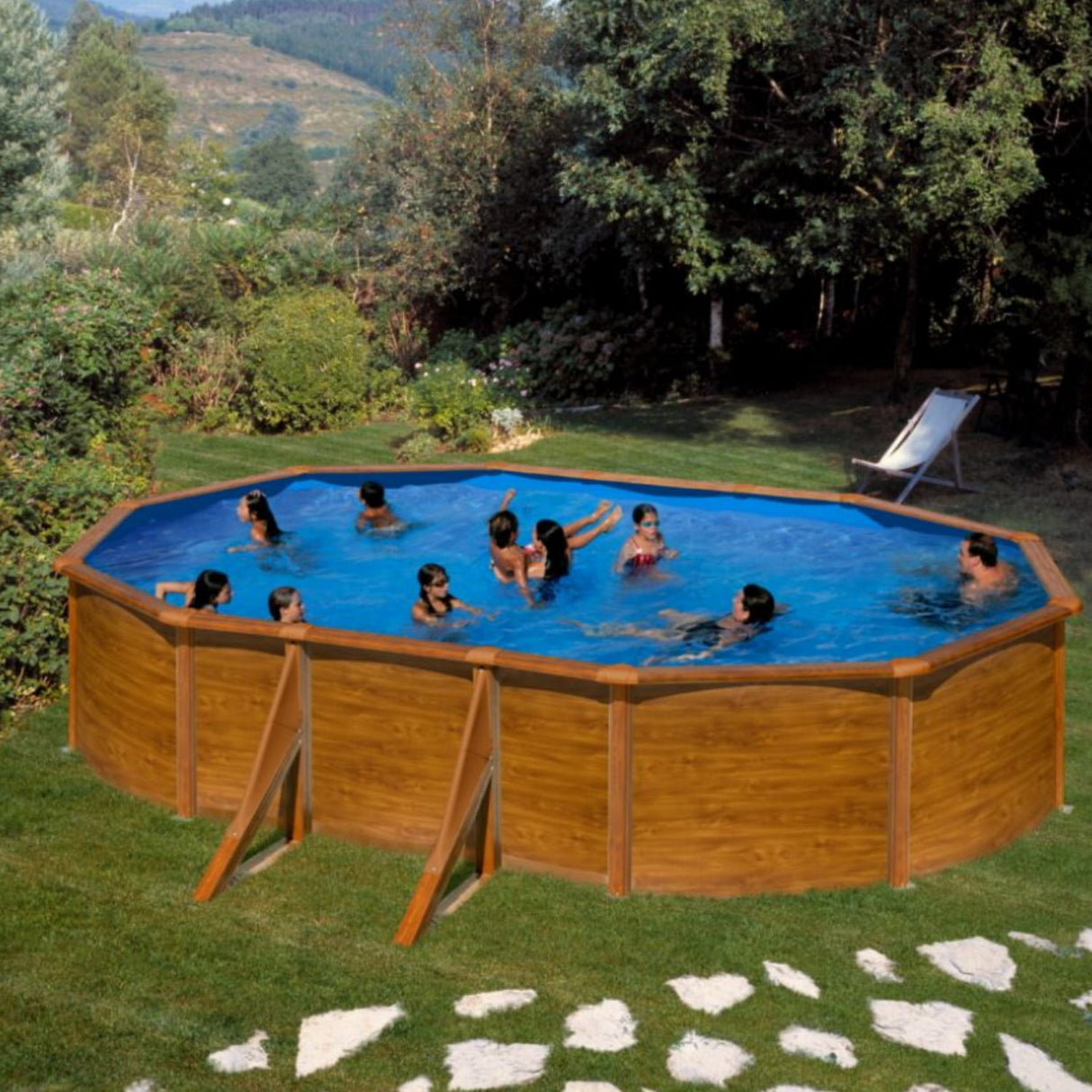 GRE Ovalformbeckenset Holzoptik Pacific 610 x 375 x 120 cm