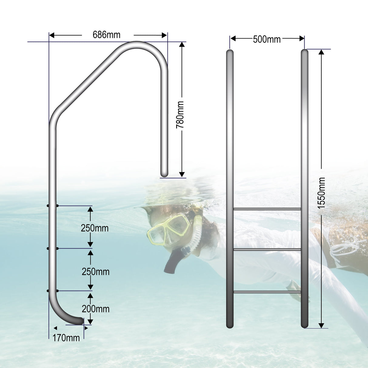 Echelle encastrable Trendline WEIT 3 étages V2A inox - Stock B
