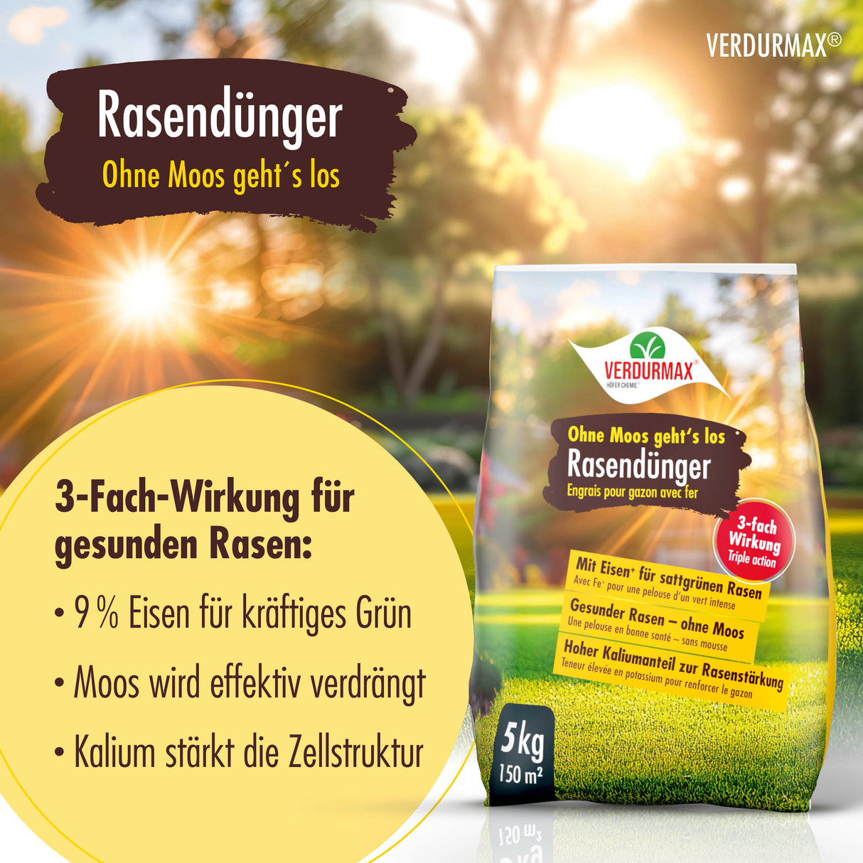 5 kg VERDURMAX® Rasendünger mit Eisen "Ohne Moos geht´s los"