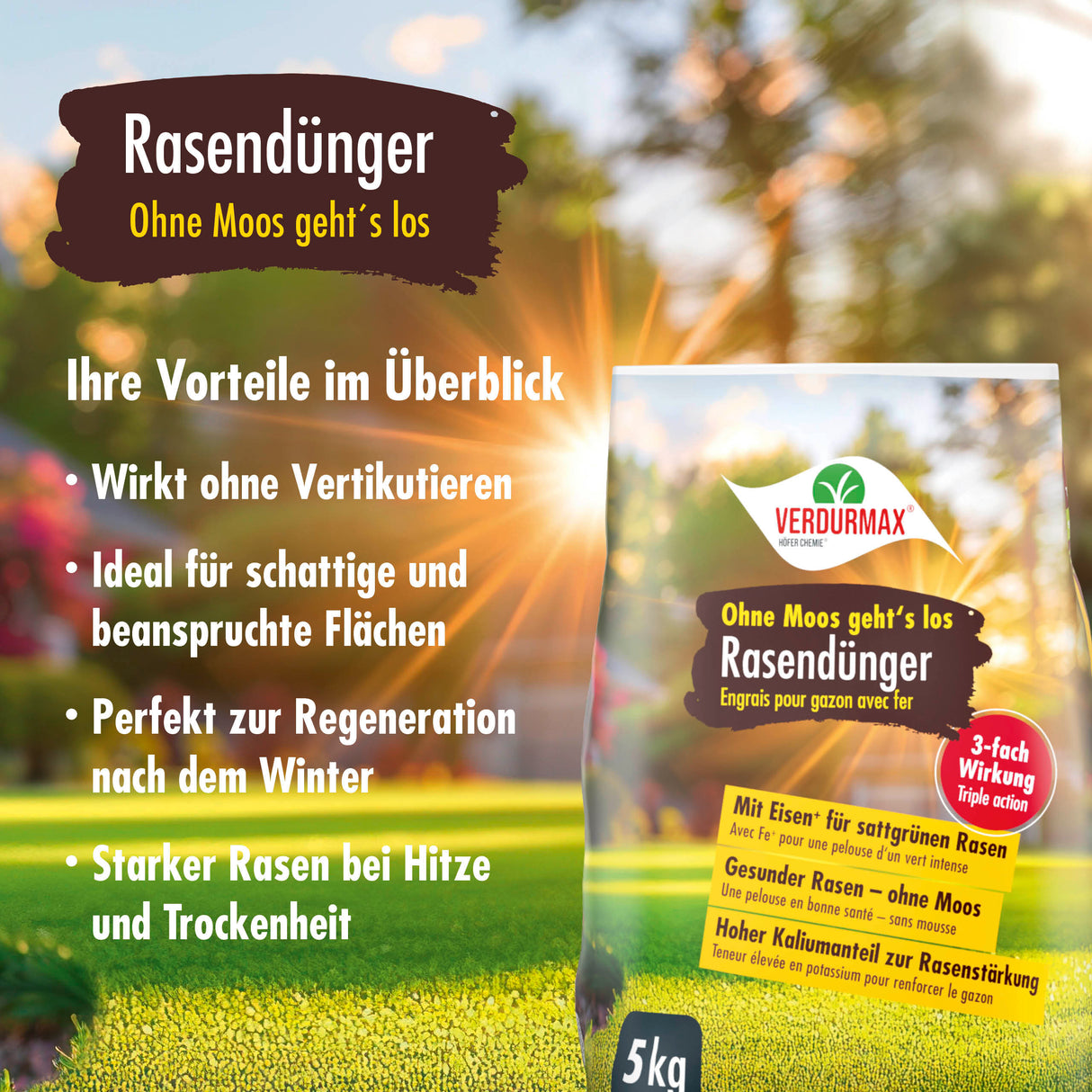 5 kg VERDURMAX® Rasendünger mit Eisen "Ohne Moos geht´s los"