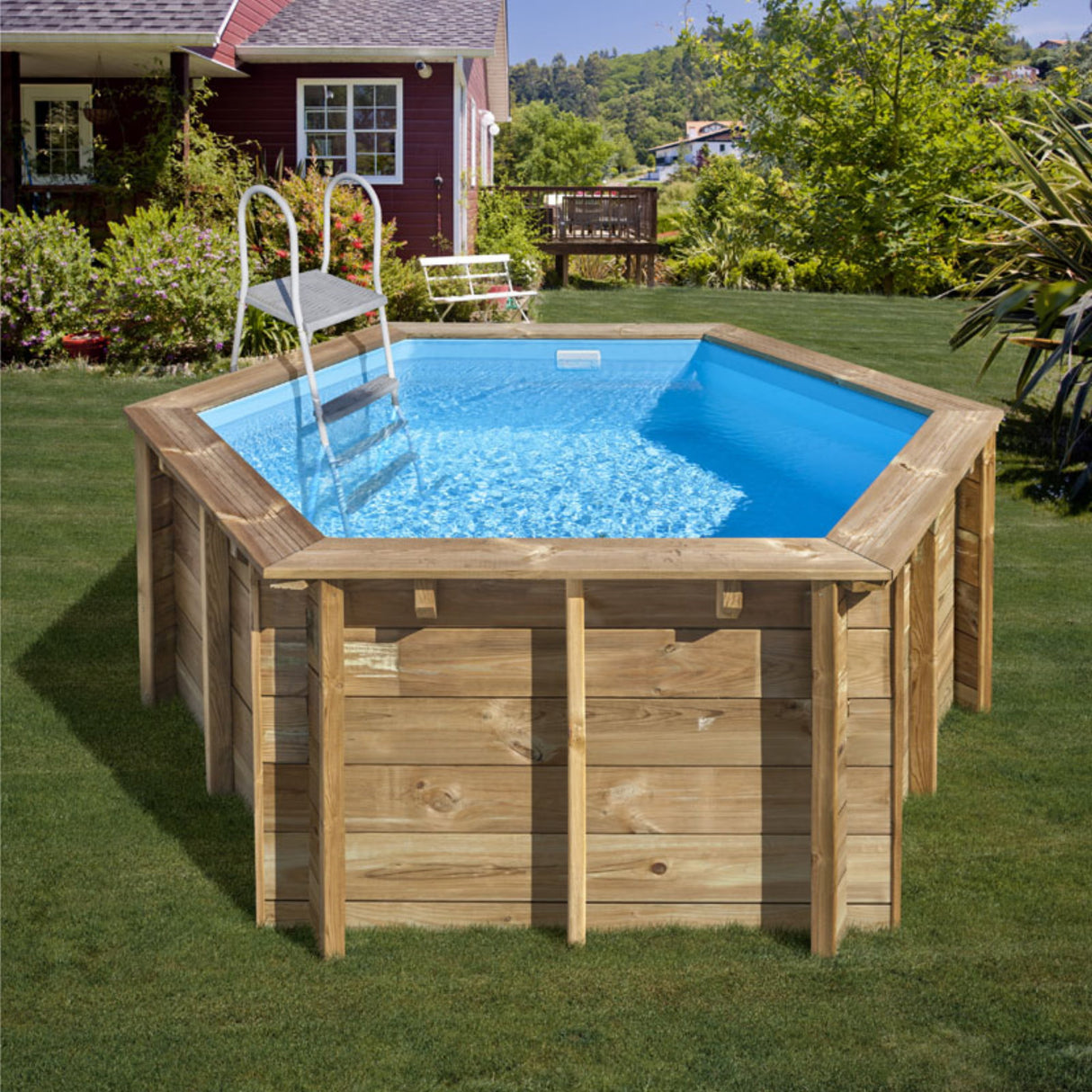 GRE Pool Komplettset aus Echtholz Lili 2 Ø 280 x 107 cm