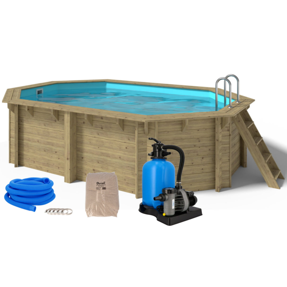 Ensemble piscine en bois OKU EMOTION-FUN ovale 486 cm x 336 cm - hauteur 120 cm