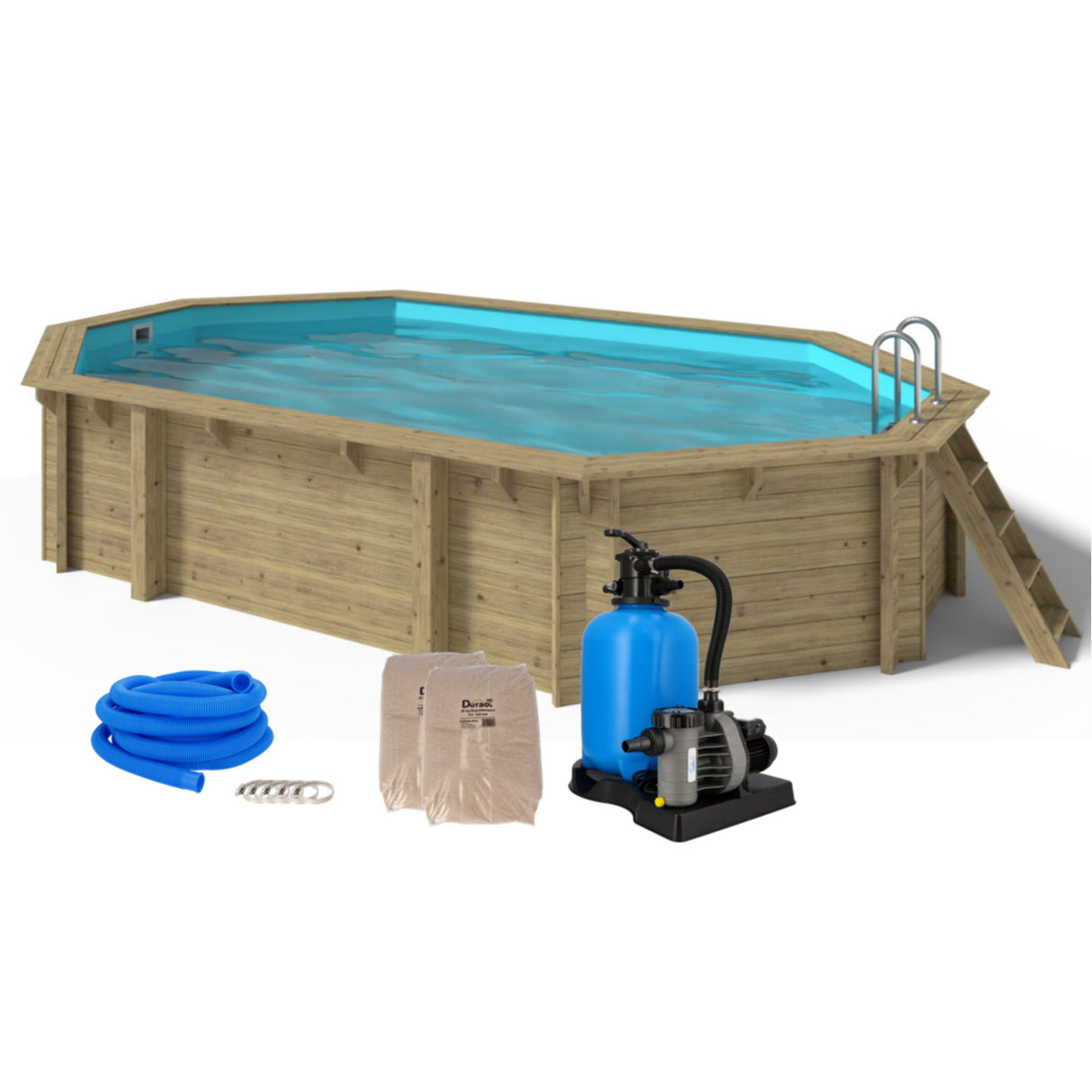 Ensemble piscine en bois OKU EMOTION-FUN ovale 657 cm x 407 cm - hauteur 120 cm