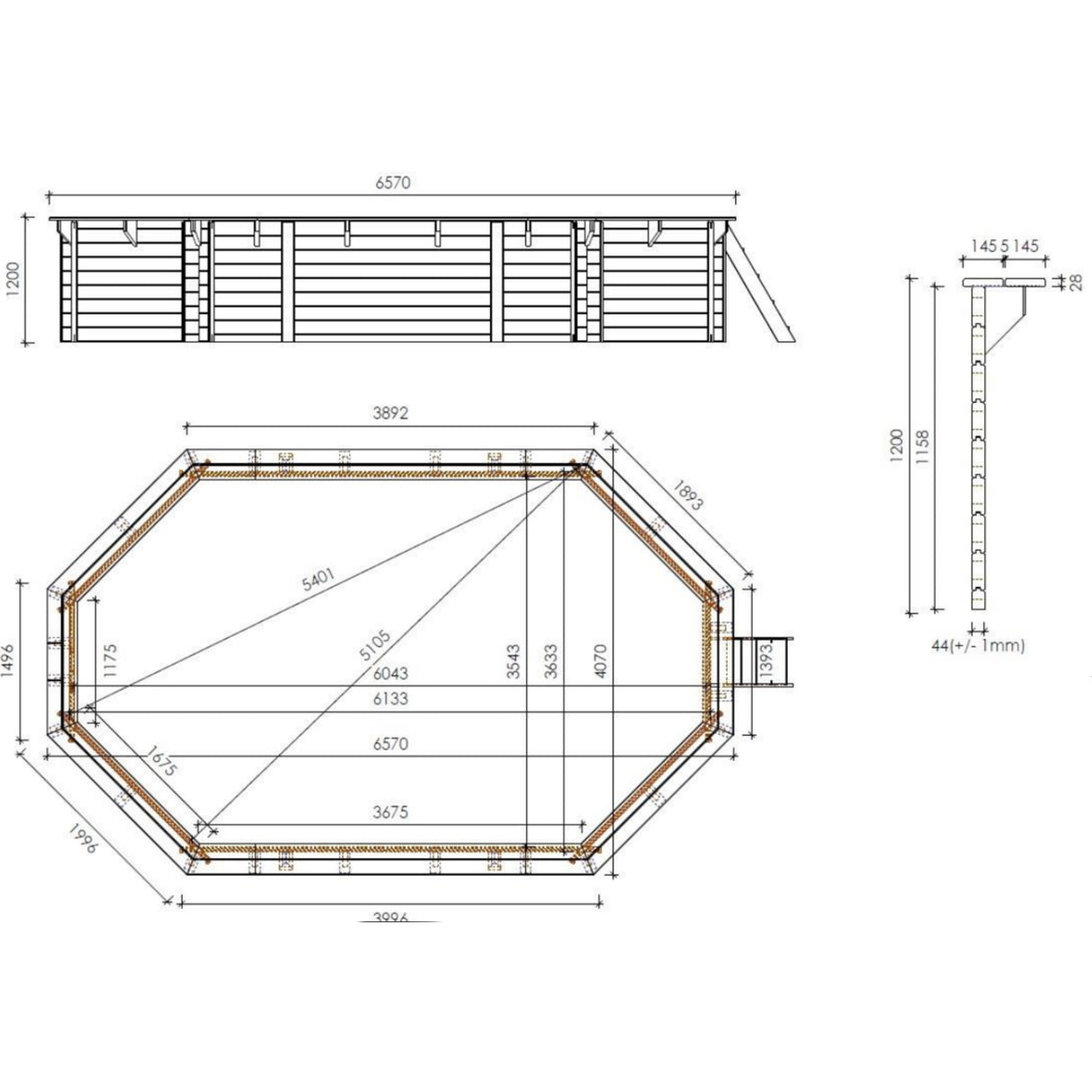 Ensemble piscine en bois OKU EMOTION-FUN ovale 657 cm x 407 cm - hauteur 120 cm