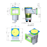 Skimmer encastrable avec ouverture d'aspiration standard - centre du couvercle : 265 mm