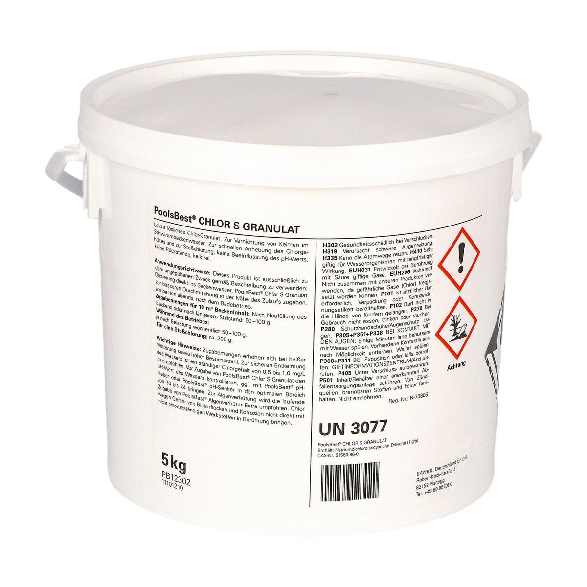 5 kg - Granulés de chlore PoolsBest® S, rapidement solubles 56% de chlore actif