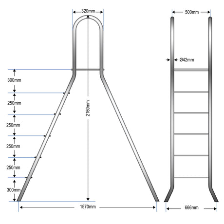 Echelle de piscine haute inox CLASSIC 150/150 - 2 x 5 marches - Stock B