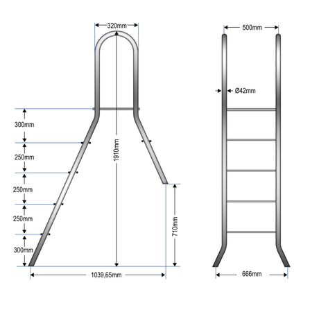 Echelle de piscine haute inox CLASSIC 120/40 avec marche 1 x 4 et 1 x 1 - Stock B