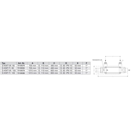 Échangeur de chaleur Dapra KWT V4A - 105 - 126 kW