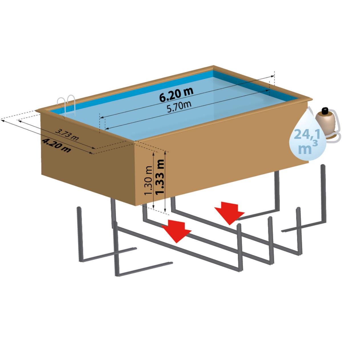 Ensemble complet de piscine GRE en bois véritable Evora rectangle 620 x 420 x 133 cm