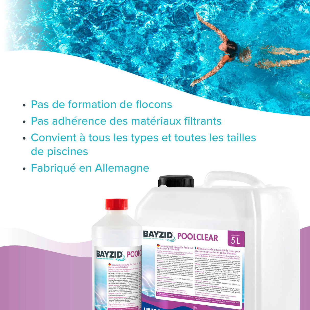 1 L BAYZID® Poolclear élimination de la turbidité