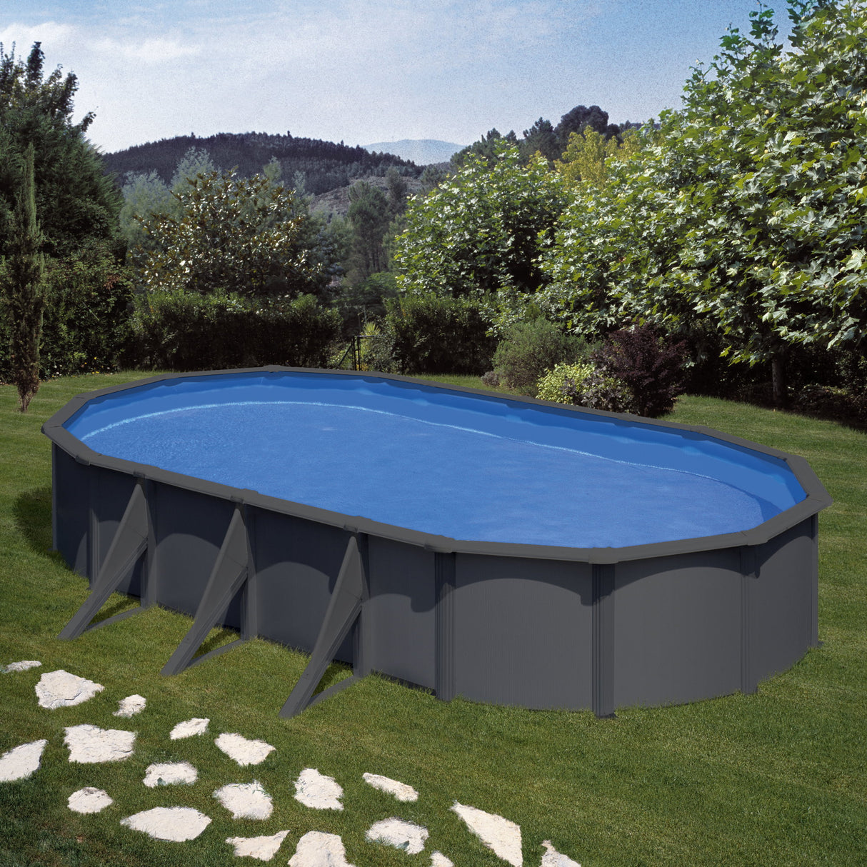 GRE Ovalformbeckenset Anthrazitoptik 730 x 375 x 120 cm
