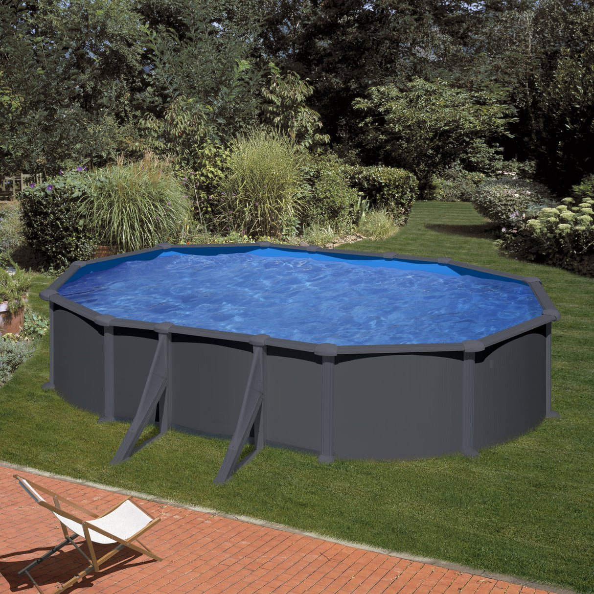 GRE Ovalformbeckenset Anthrazitoptik 610 x 375 x 132 cm