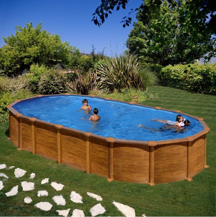 GRE Ovalformbeckenset Holzoptik Amazonia OMEGA 730 x 375 x 132 cm