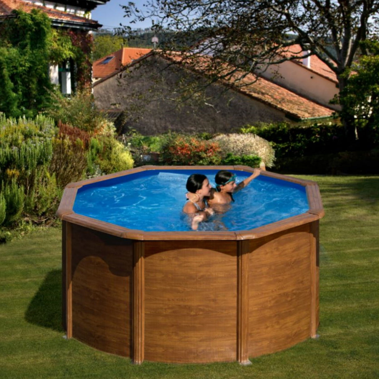 Ensemble piscine ronde GRE aspect bois Pacific Ø 240 x 120 cm 
