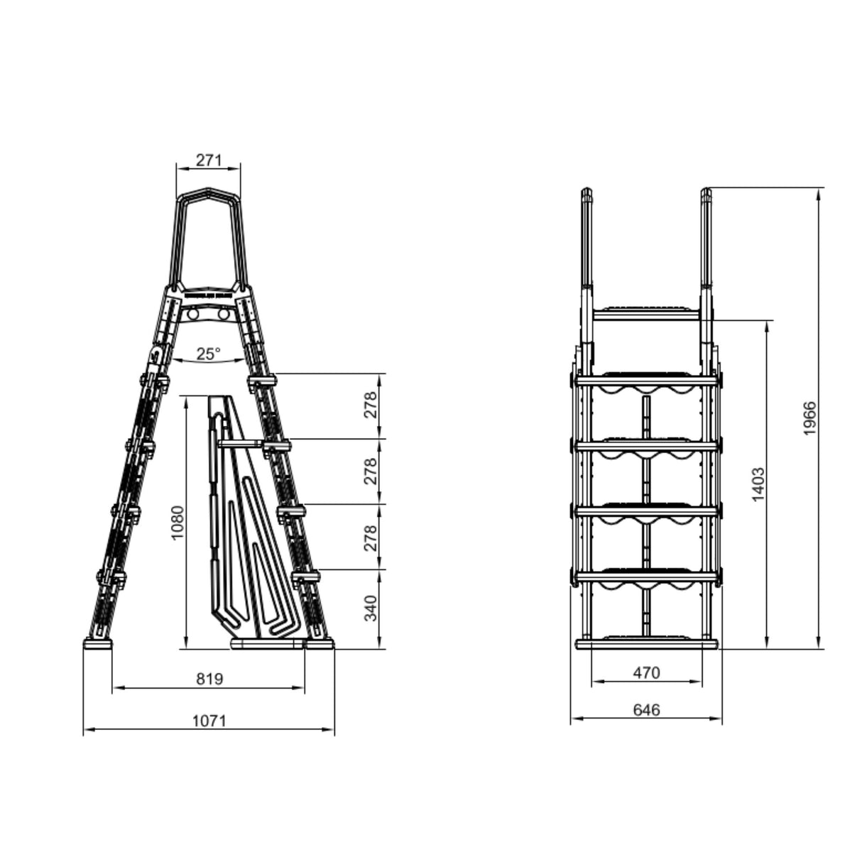 Échelle de sécurité GRE Premium en PEHD pour piscines hors sol - pour hauteurs de piscine 120 cm - 132 cm - Stock B