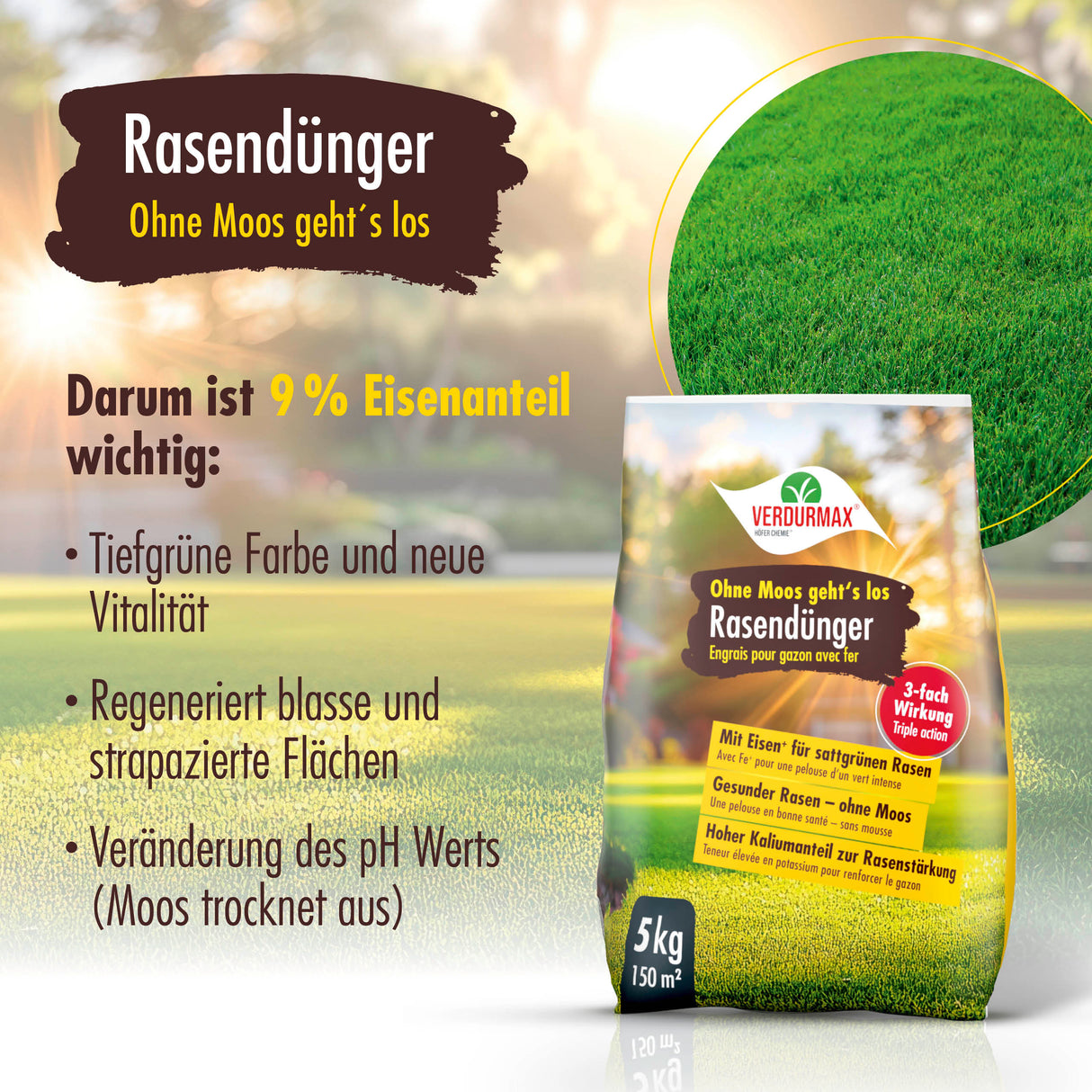 5 kg VERDURMAX® Rasendünger mit Eisen "Ohne Moos geht´s los"