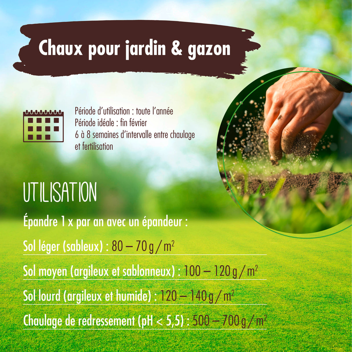 15 kg VERDURMAX® Chaux pour jardin et gazon 