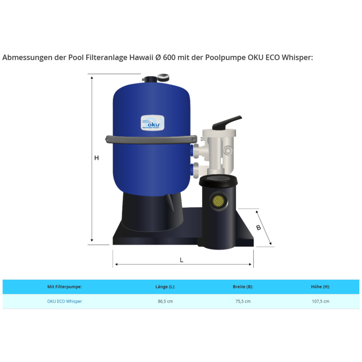 Sandfilteranlage Hawaii Ø 600mm mit OKU ECO Whisper Pumpe