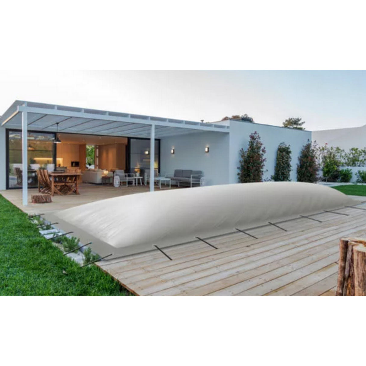 Couverture de piscine gonflable pour piscine rectangulaire 5,00 x 3,00 m, grise - B-stock
