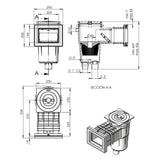 Skimmer encastrable avec ouverture d'aspiration standard - centre du couvercle : 365 mm