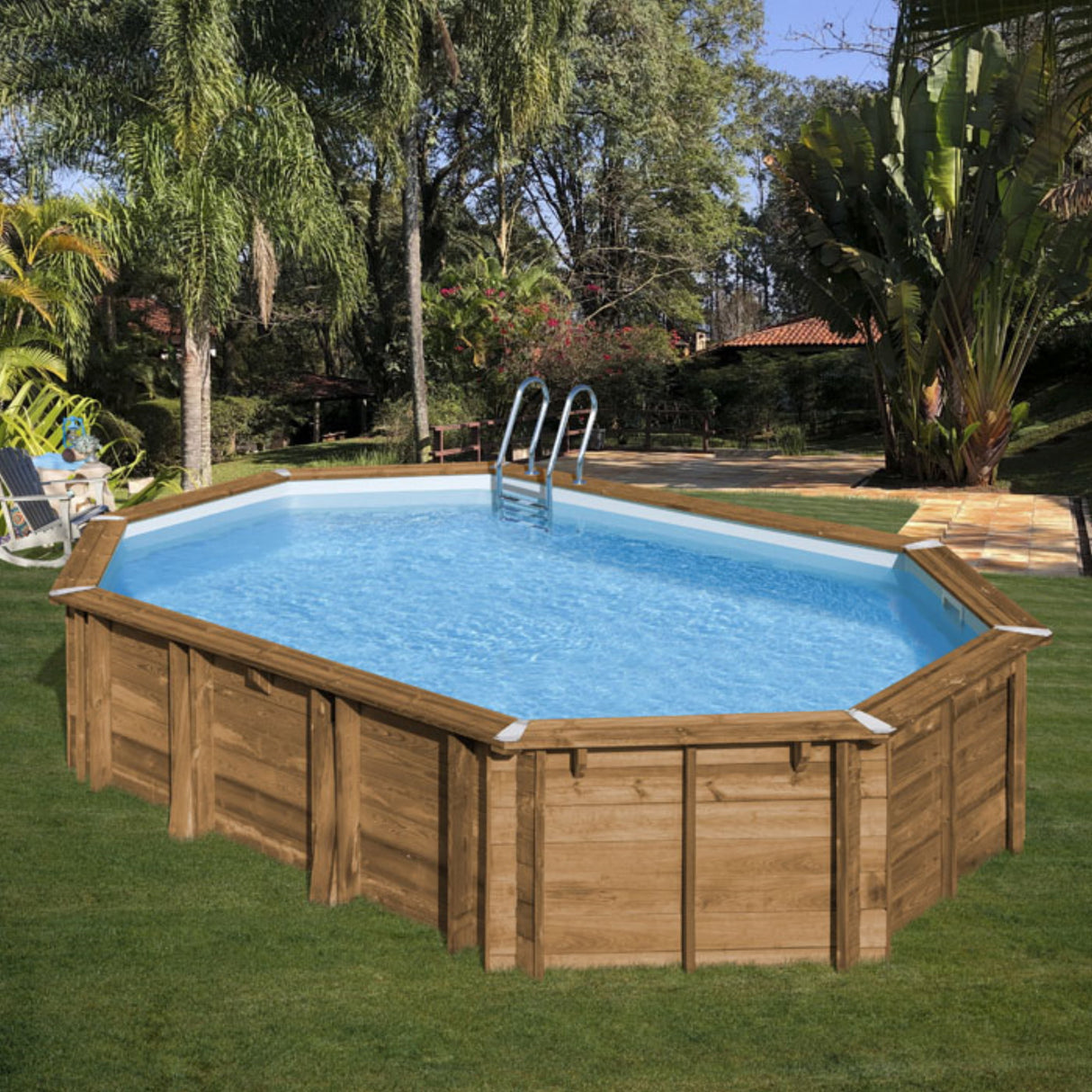 GRE Pool Komplettset aus Echtholz Safran 2 Oval 620 x 395 x 136 cm