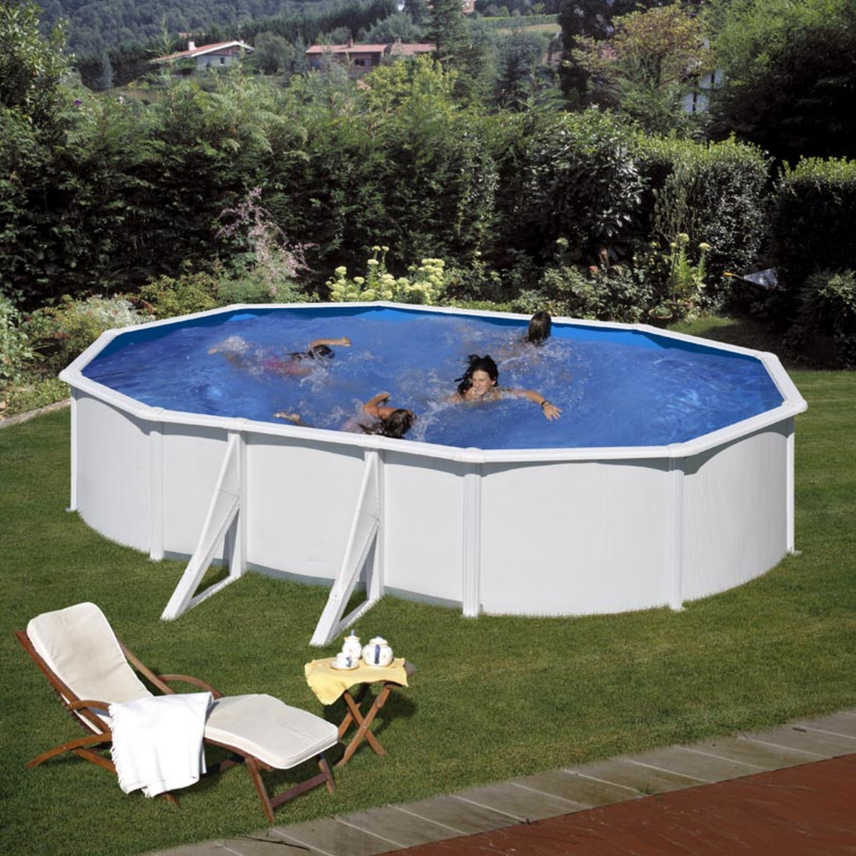 GRE Ovalformbeckenset Stahloptik Fidji 610 x 375 x 120 cm