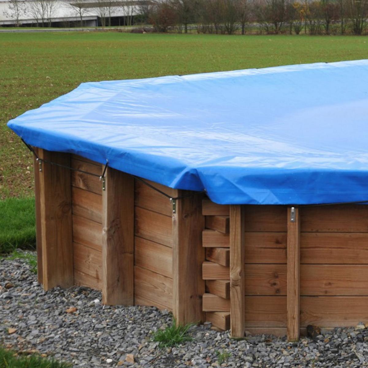 Bâche d'hiver GRE 580g/m² pour piscine rectangulaire en bois véritable orange