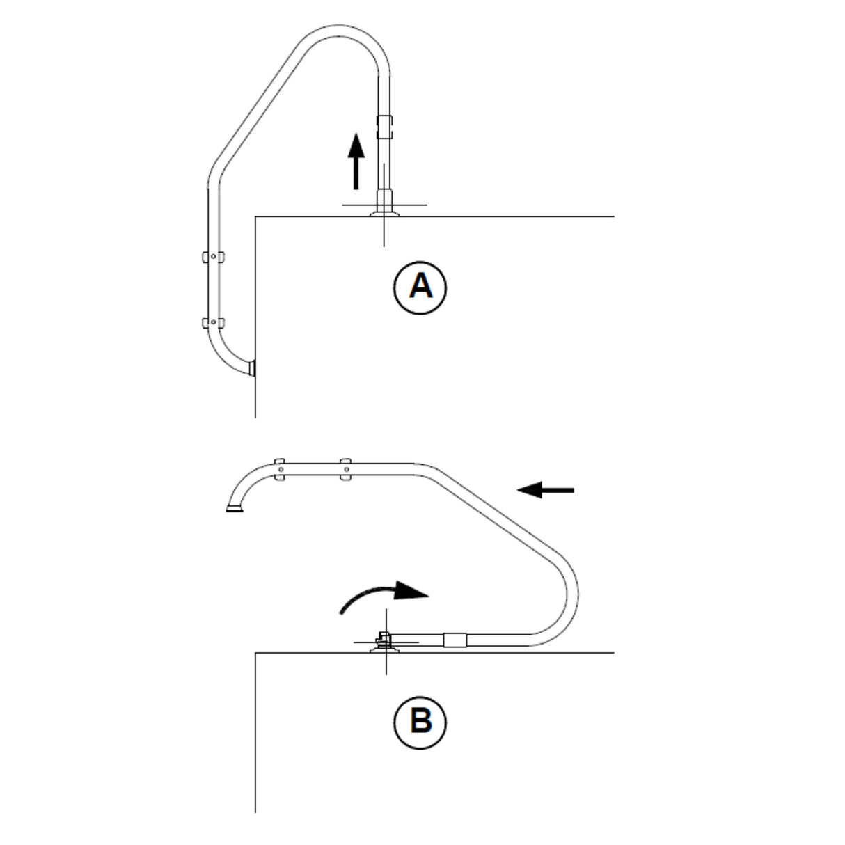 Articulation basculante pour échelles standards avec longeron de 43 mm avec fixation par bride