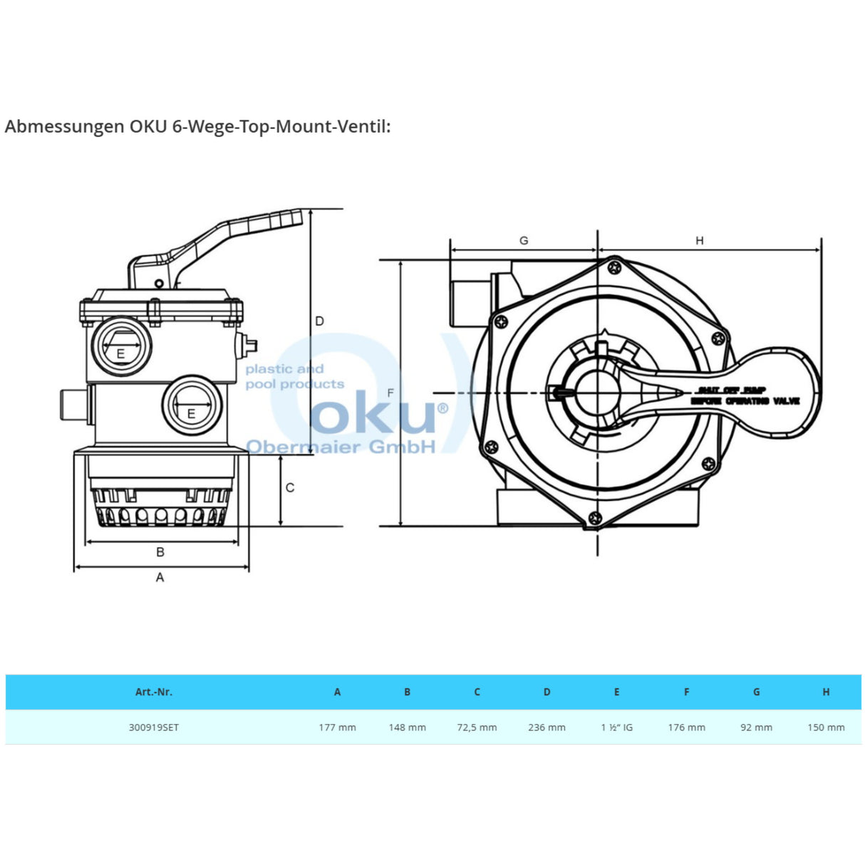 6-Wege Top Mount Ventil 1 1/2" OKU