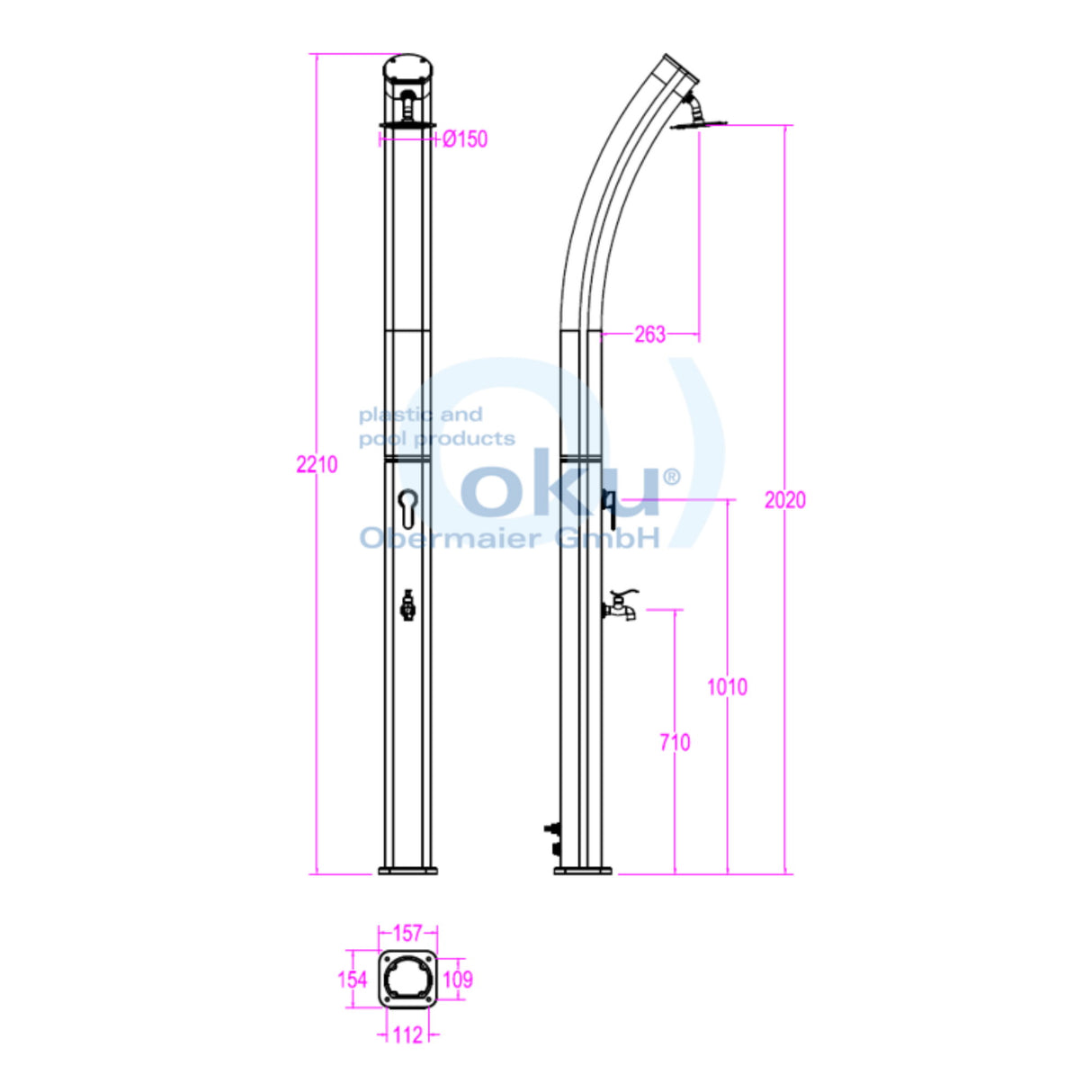 OKU SOLAX Douche solaire Curve 25 L Aluminium avec rince-pieds