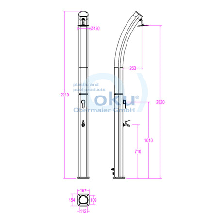 OKU SOLAX Douche solaire Curve 25 L Aluminium avec rince-pieds