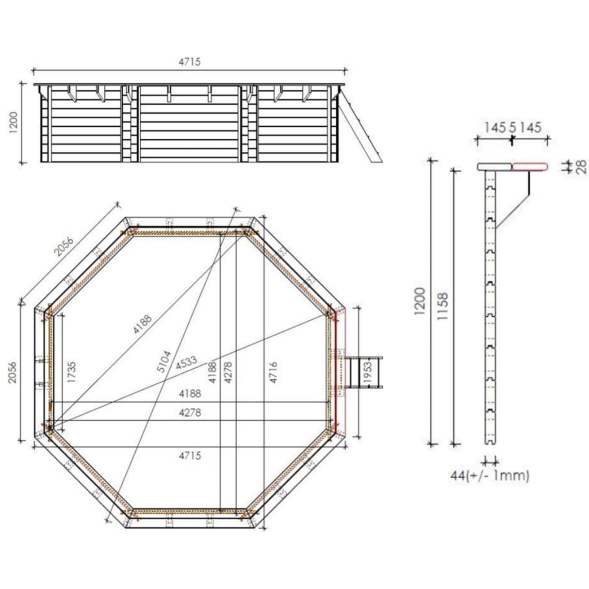 Ensemble de piscine en bois OKU EMOTION-FUN rond 510 cm - hauteur 120 cm
