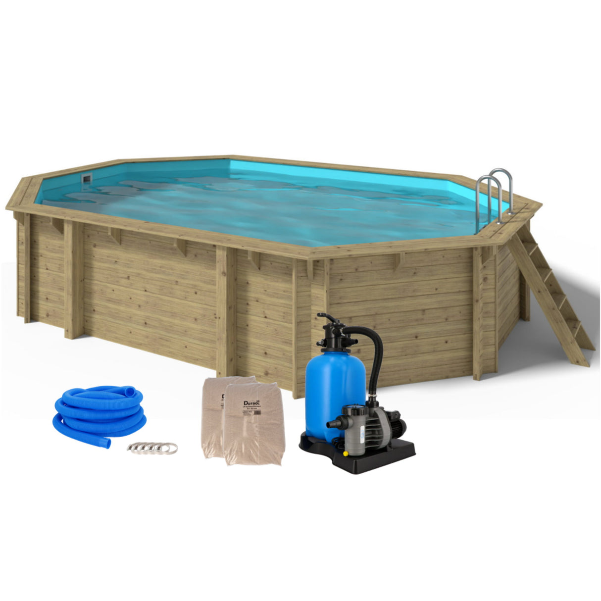Ensemble piscine en bois OKU EMOTION-FUN ovale 657 cm x 457 cm - hauteur 131 cm