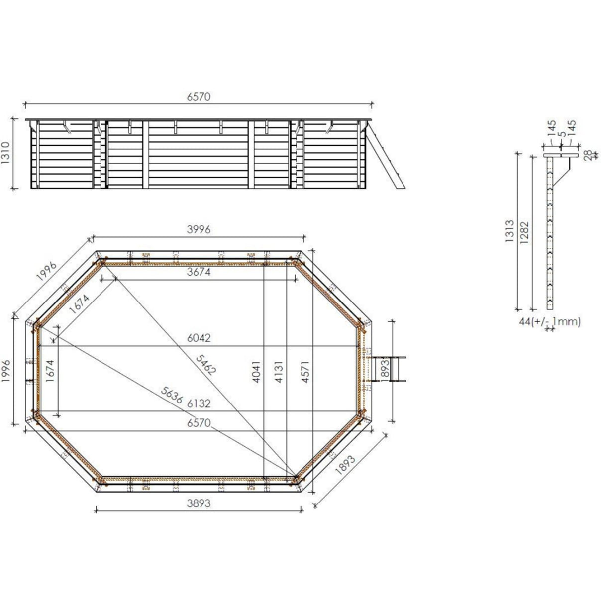 Ensemble piscine en bois OKU EMOTION-FUN ovale 657 cm x 457 cm - hauteur 131 cm