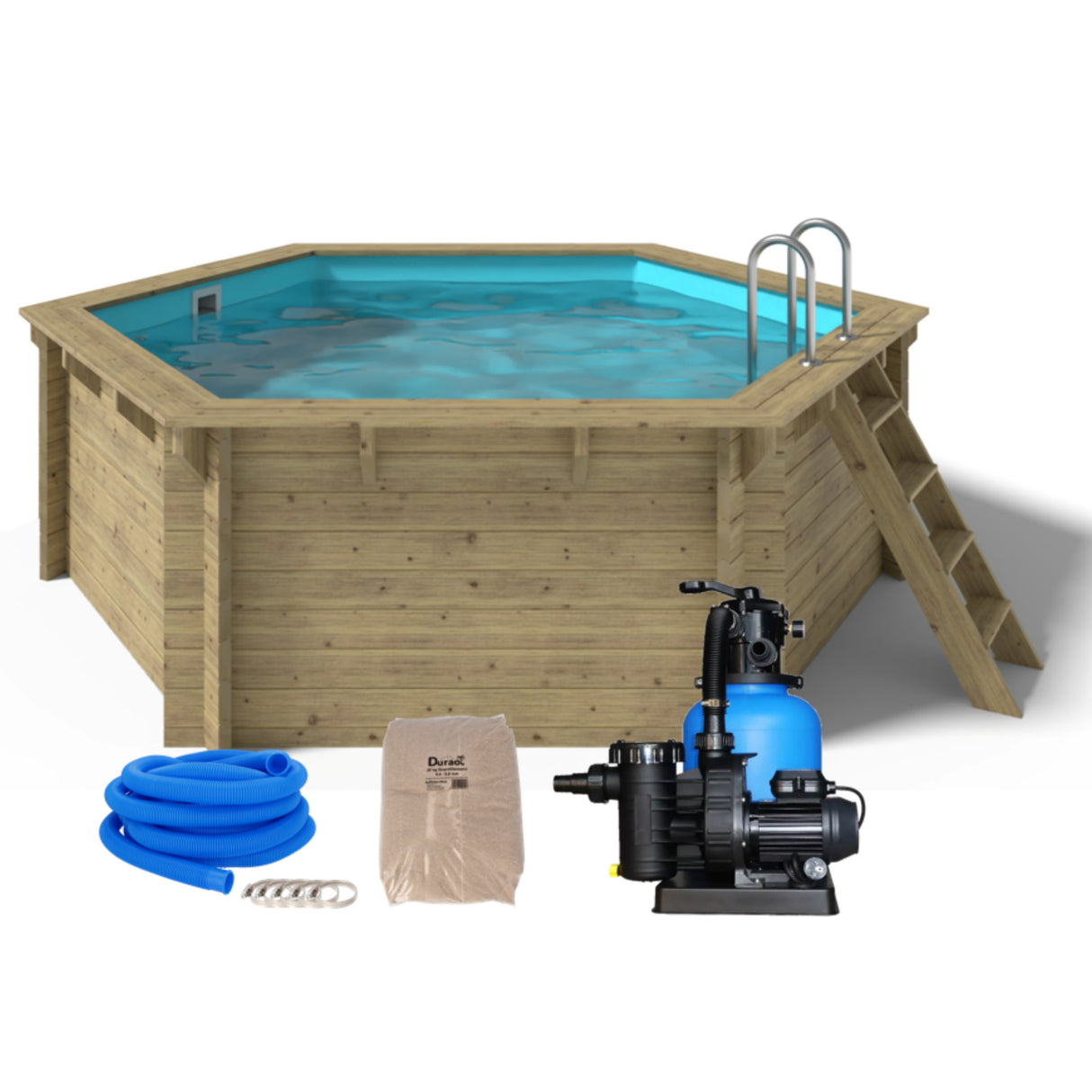 Ensemble de piscine en bois OKU EMOTION-FUN rond 410 cm - hauteur 118 cm