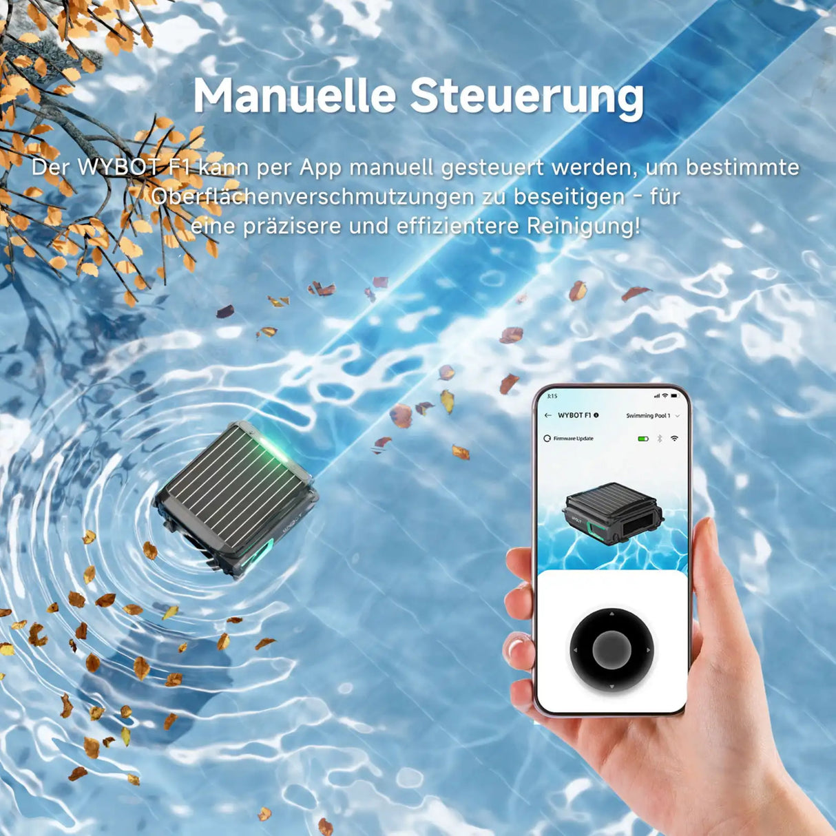 WYBOT F1 - Solar-Skimmer – Kabelloser Pooloberflächen­reiniger mit Akku-Power