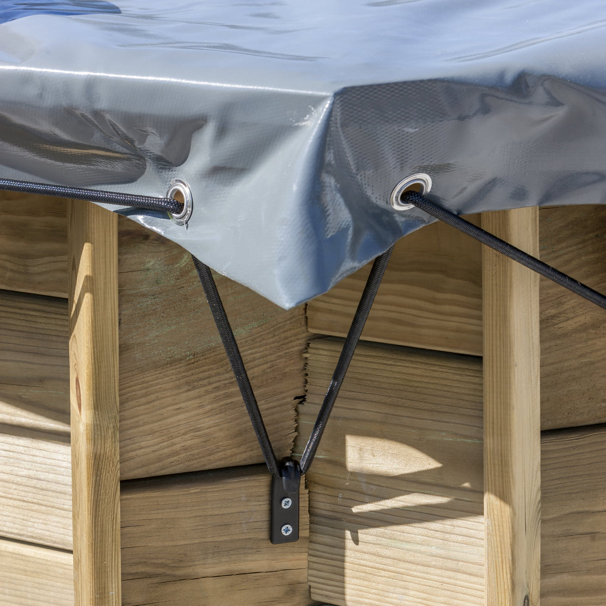 Bâche d'hiver GRE 580g/m² pour piscine ovale en bois véritable Macadamia